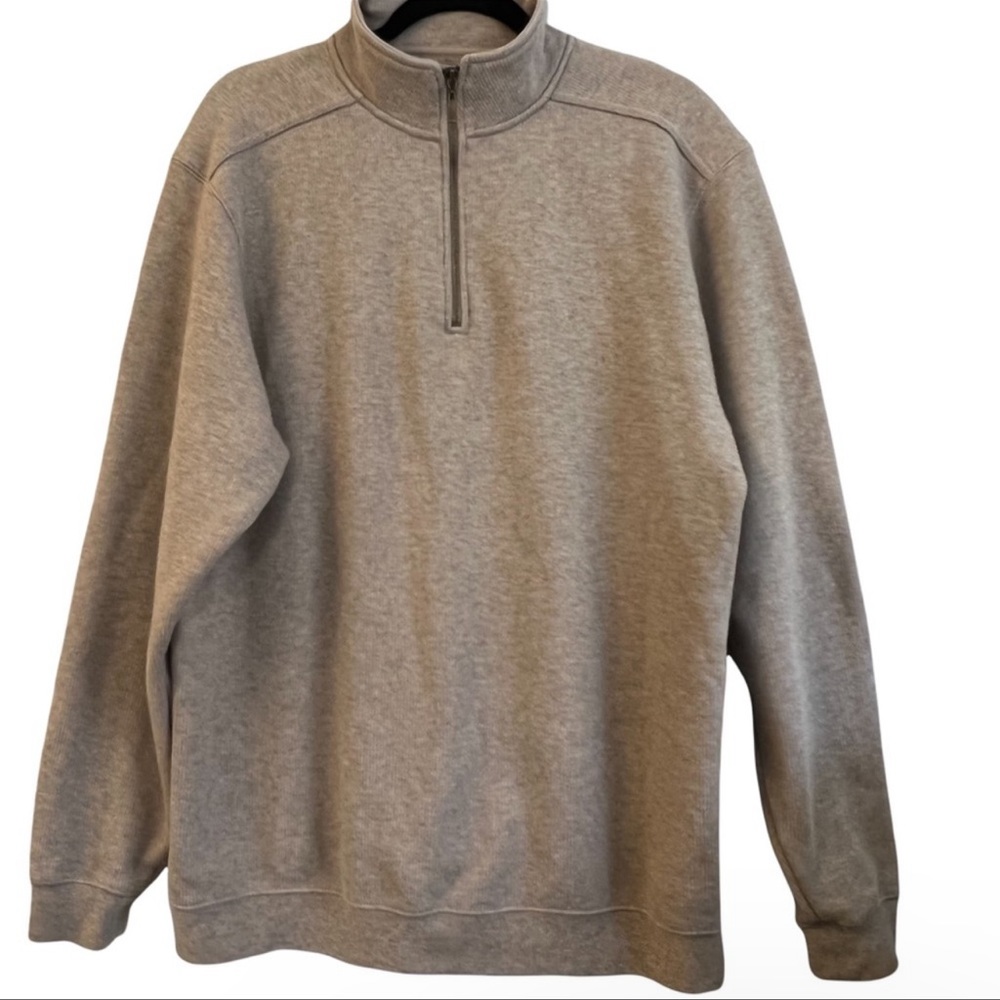 L.L. Bean Tan Pullover Mock Neck 1/4 Zip Sweatshirt Sweater Medium Tall
